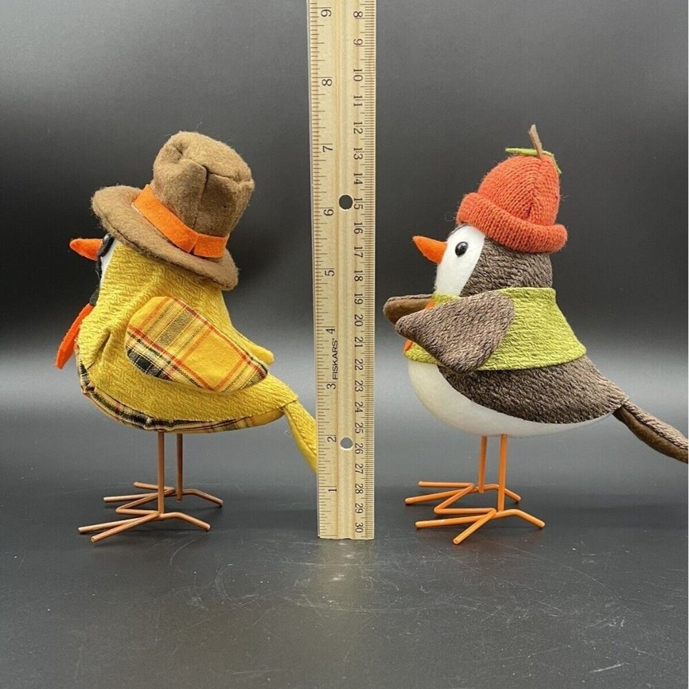 Autumn Fall Decor Birds Figurines Anthropomorphic Metal Leg Kitsch Orange Yellow - Picture 8 of 8